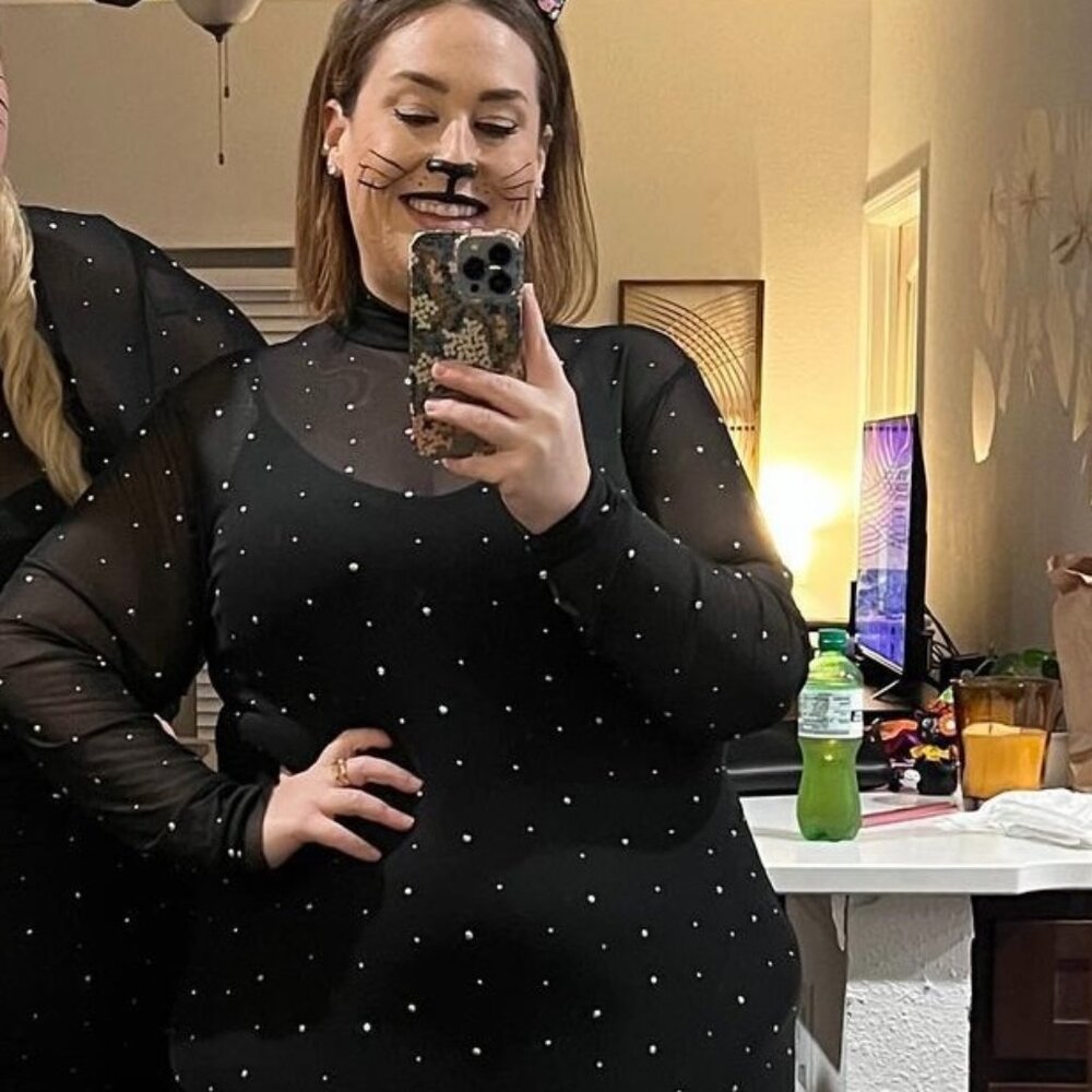 Wild Fable XXL Women's Long Sleeve Rhinestone Mesh Midi Dress